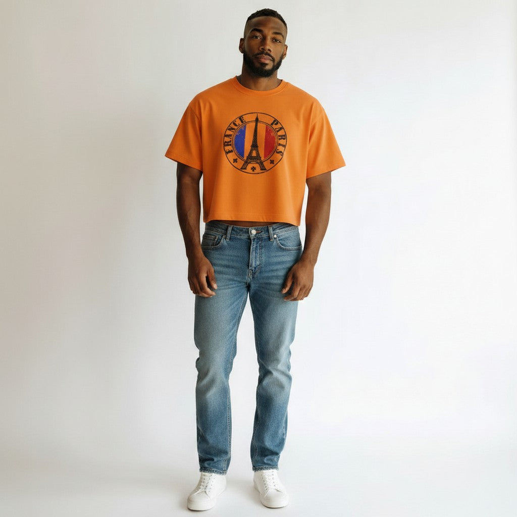 Men's Orange Paris France Graphic Oversized T-Shirt
