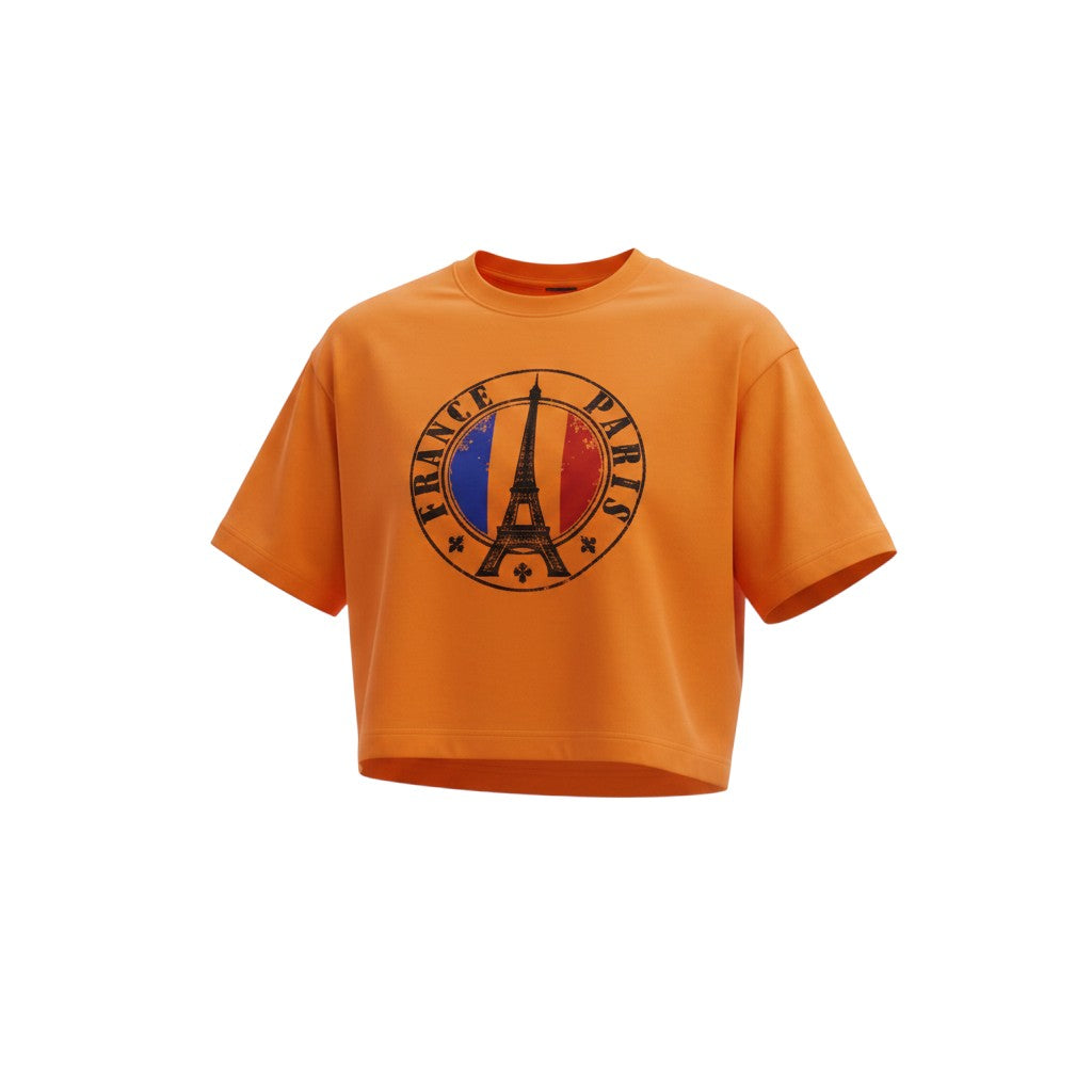 Men's Orange Paris France Graphic Oversized T-Shirt