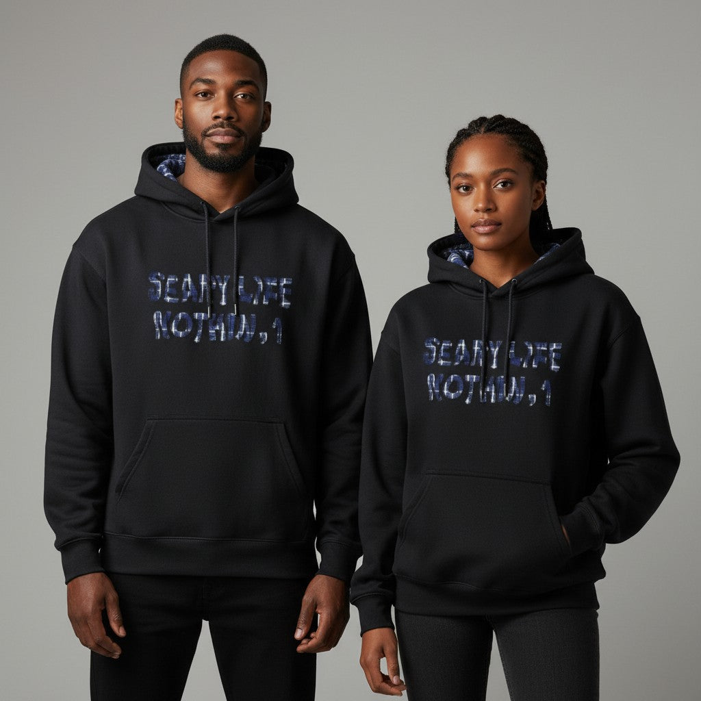 Seary Life Plaid-Lined Pullover Hoodie – Navy