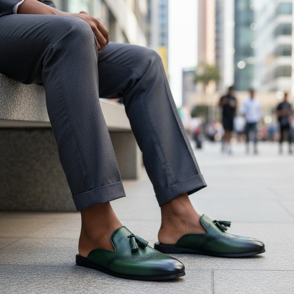 Men's Forest Green Tassel Brogue Mule Loafer