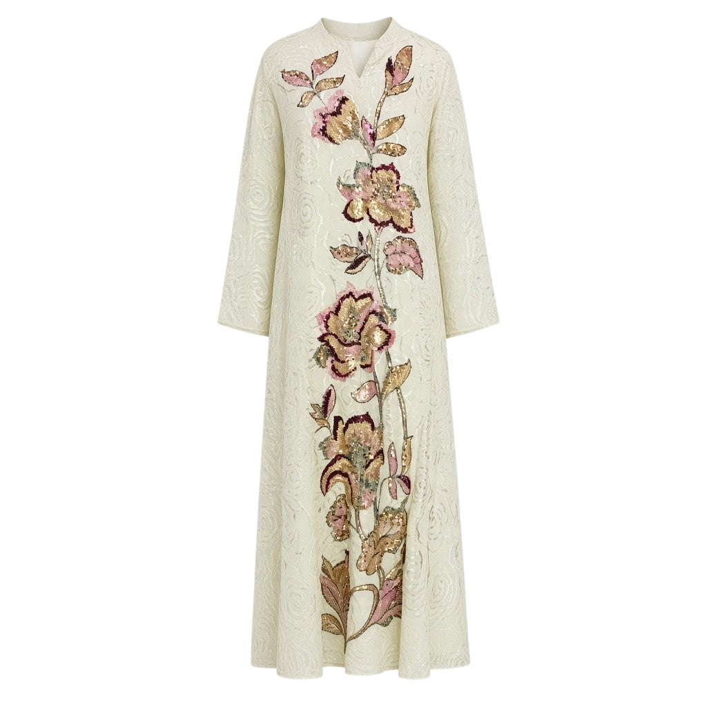 Ivory Floral Shimmer-Detail Abaya