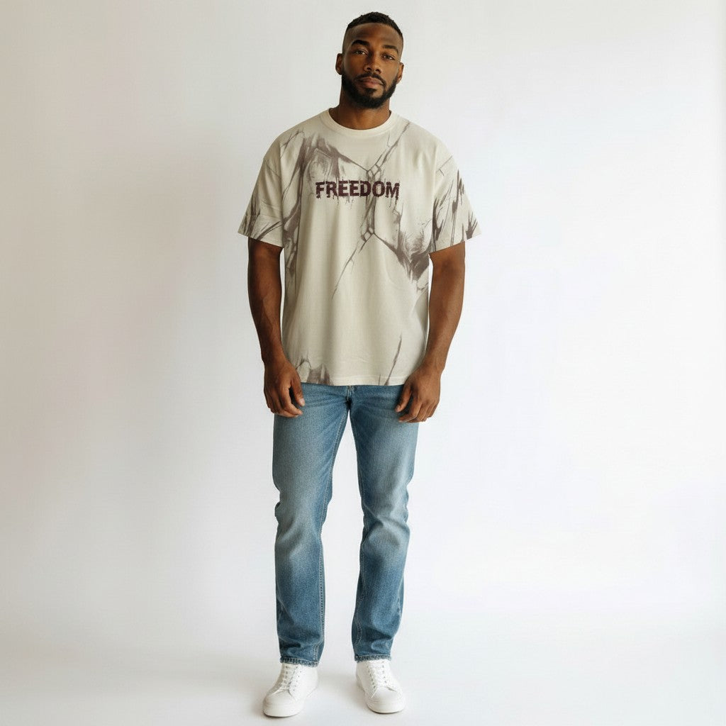 Men's Cream Freedom Graphic Tree Print Oversized Tee