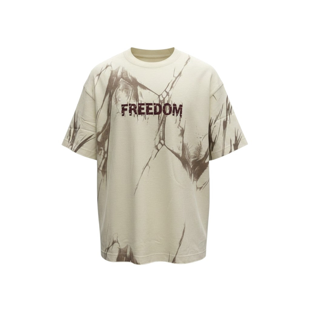 Men's Cream Freedom Graphic Tree Print Oversized Tee