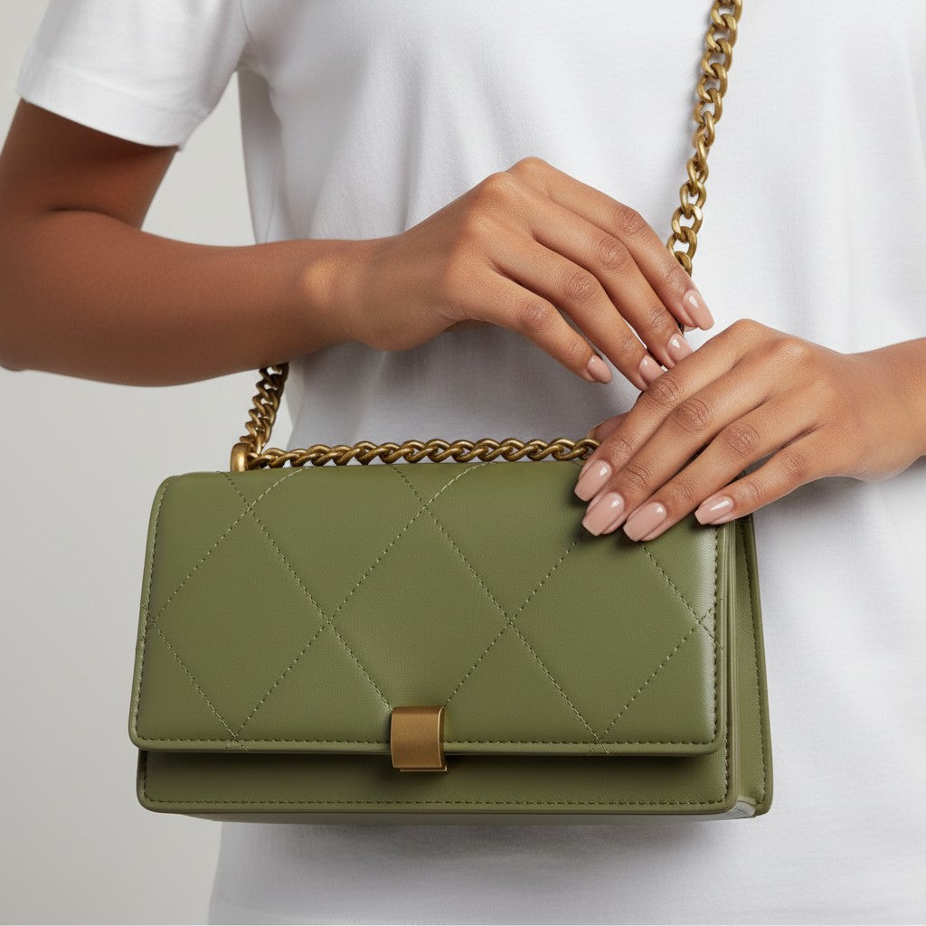 Quilted Leather Crossbody Bag with Mini Fan Set