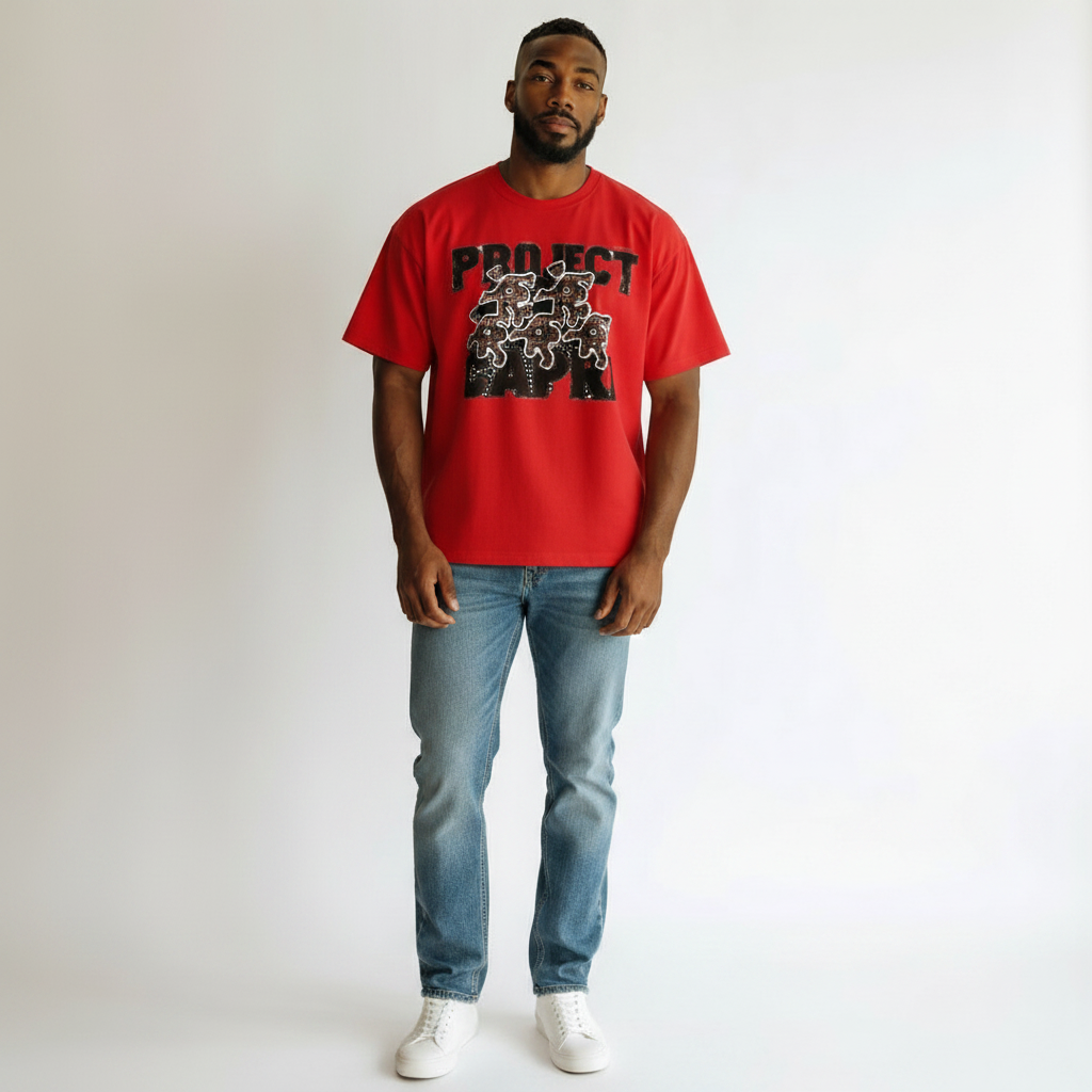 Men's Red Project Capri Graphic Oversized T-Shirt