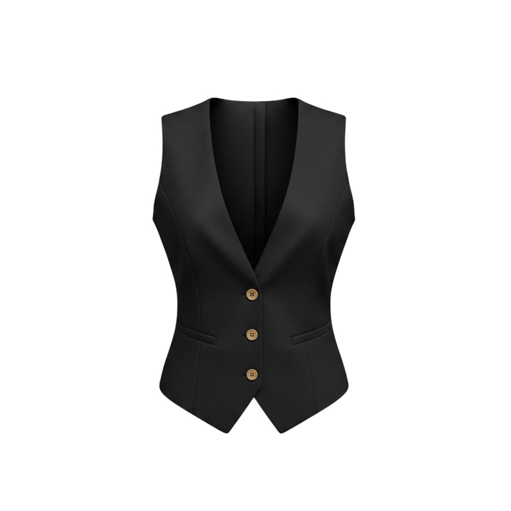 Women's Black Button-Front Structured Waistcoat