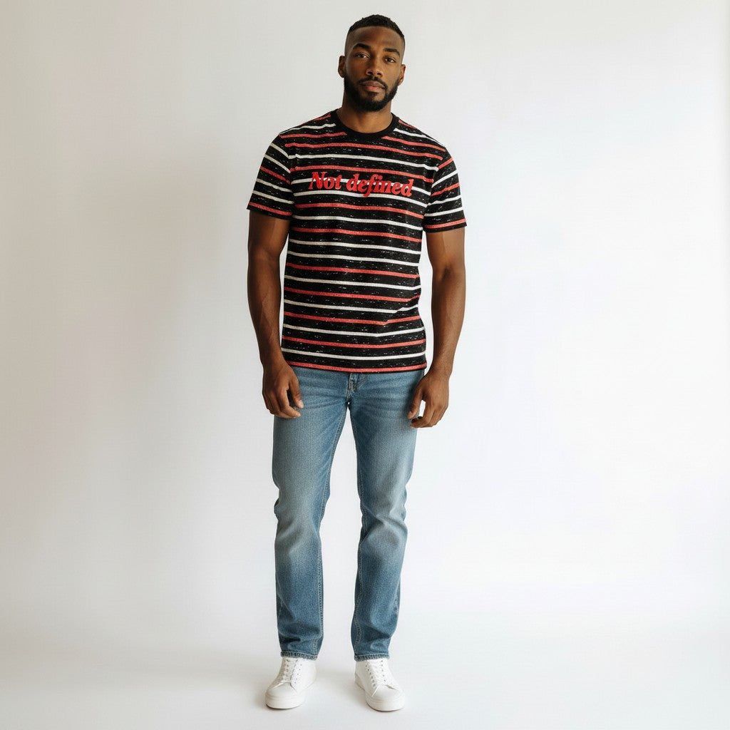 Men's Black & Red Striped Not Defined Oversized T-Shirt