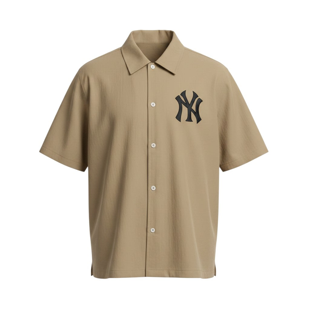 NY Logo Cuban Collar Shirt – Khaki