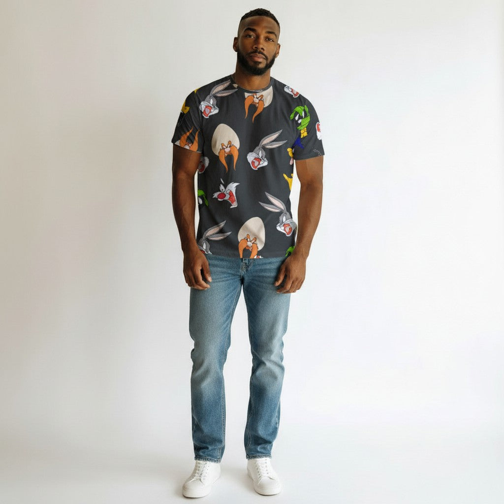 Looney Tunes All-Over Print Charcoal Graphic Tee