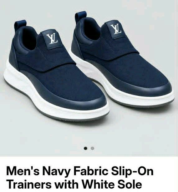 Men's Navy Slip-On Trainers with White Soles – 46