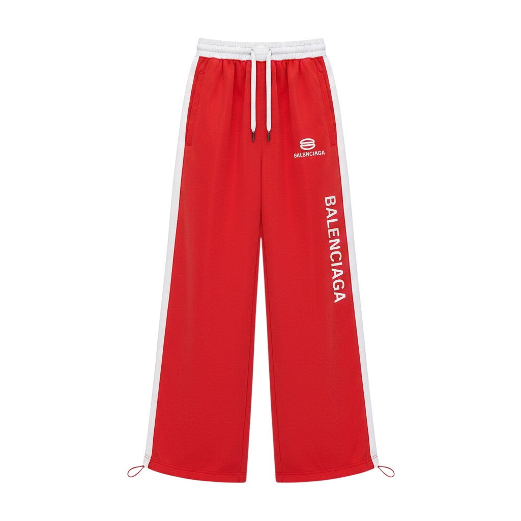 Men's Red Wide-Leg Track Joggers with White Side Stripe