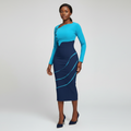 Women's Cyan & Navy Colour Block Stripe Trim Bodycon Midi Dress