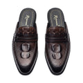 Dark Brown Croc-Embossed Penny Mule