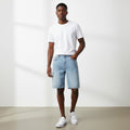 Men's Ice Blue Pale Wash Denim Shorts – Frayed Raw Hem