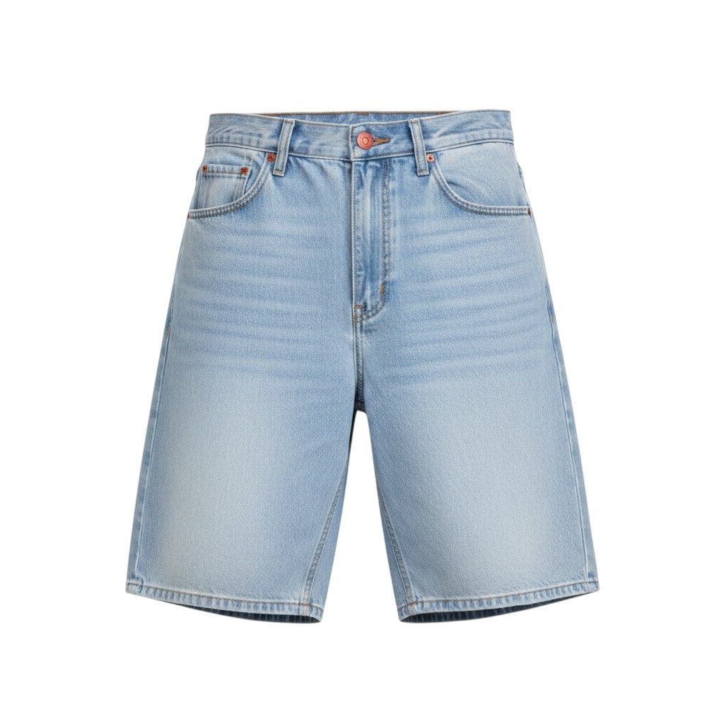Men's Ice Blue Pale Wash Denim Shorts – Frayed Raw Hem