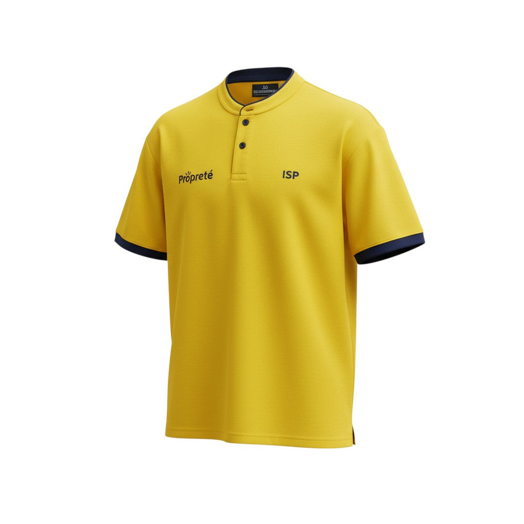 Yellow Mandarin Collar Polo Shirt – Navy Trim
