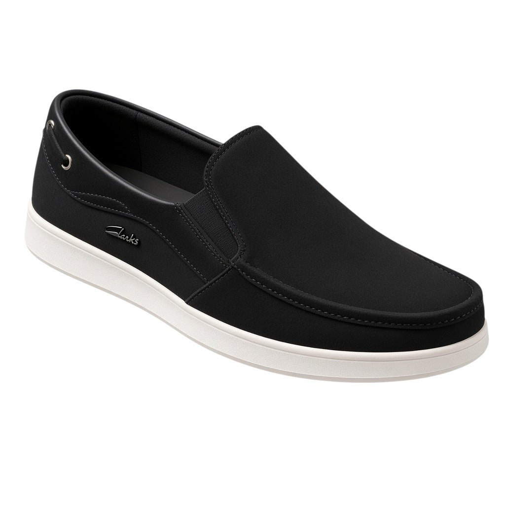 Black Suede Slip-On Sneaker with Eyelet Detail