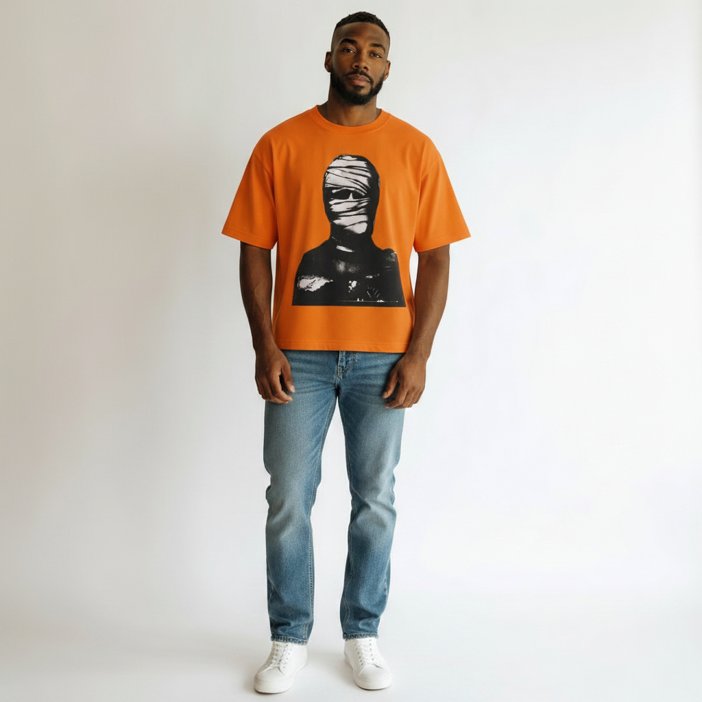 Men's Orange Pronto Studios Graphic Oversized T-Shirt