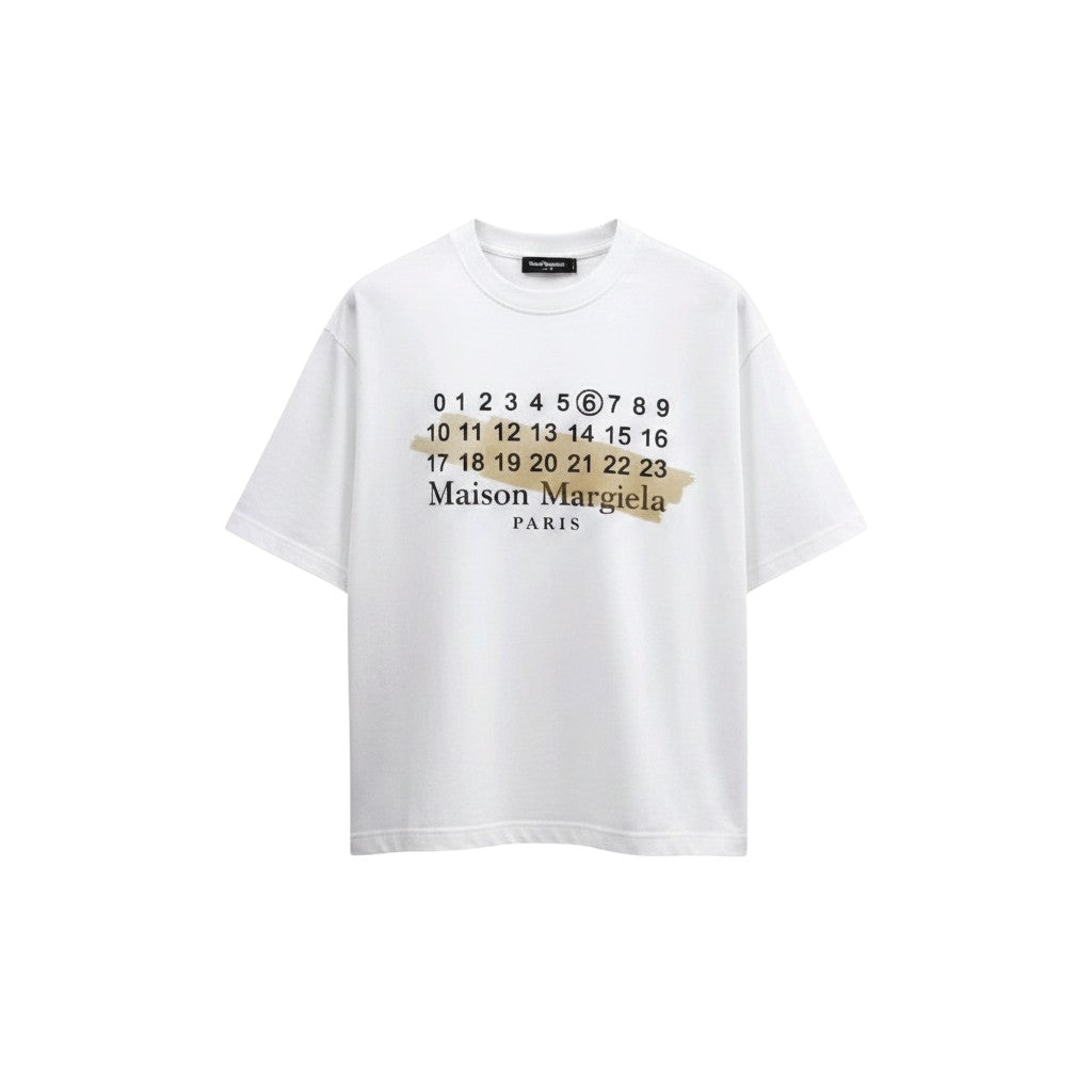 Men's White Number Sequence Graphic Oversized Tee