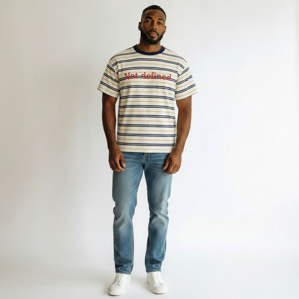 Men's White & Blue Multi-Stripe Not Defined Oversized T-Shirt