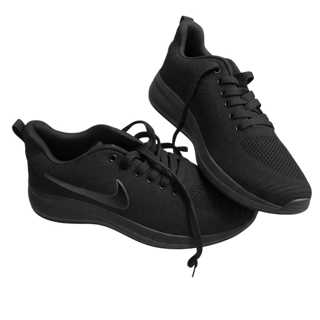 Tonal Black Mesh Lace-Up Sneakers