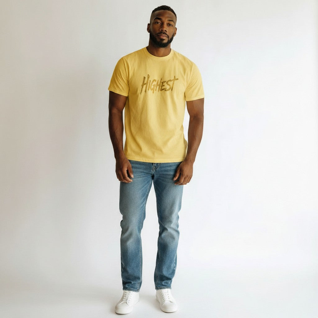 Men's Yellow Highest Graphic Oversized T-Shirt