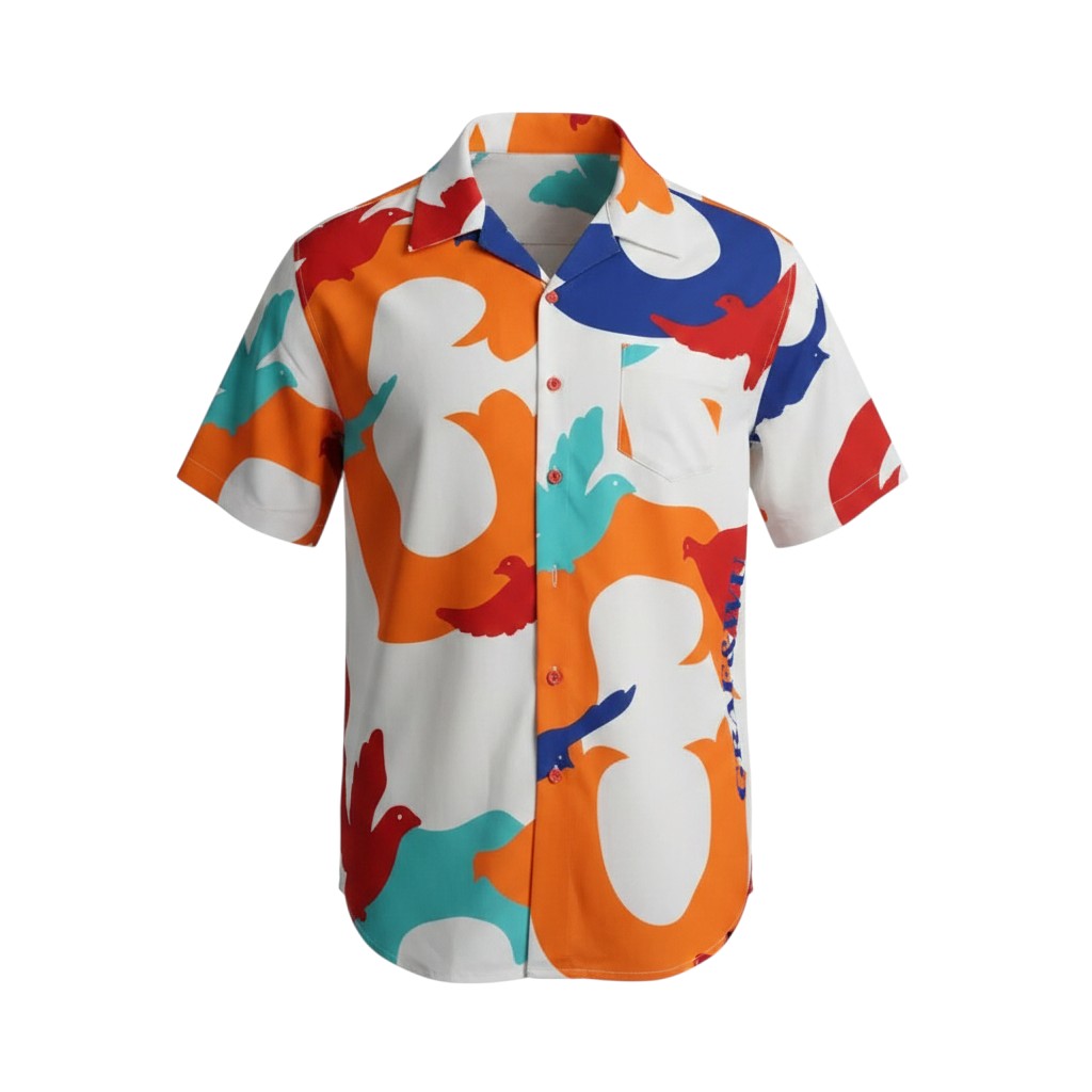 Multicolour Bird Graphic Cuban Collar Shirt