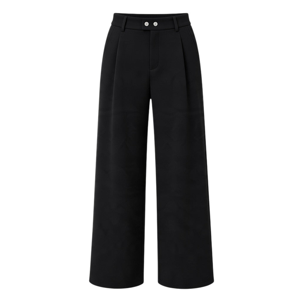 Black Twin-Button Wide-Leg Trousers