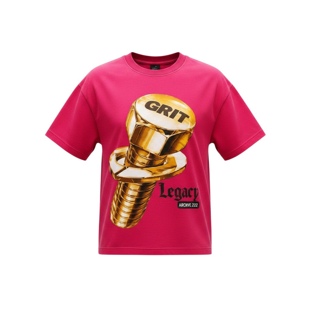 Men's Fuchsia 3D Gold Bolt Graphic Oversized Tee