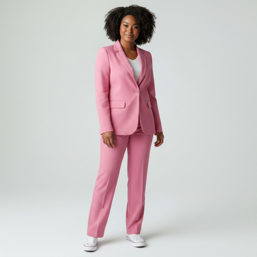 Women's Hot Pink Open-Front Blazer & Wide-Leg Trouser Suit Set