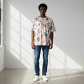 Men's White Floral Medallion Print Oversized Round Neck Tee