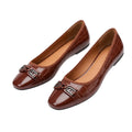Glossy Brown Croc-Effect Square-Toe Flats