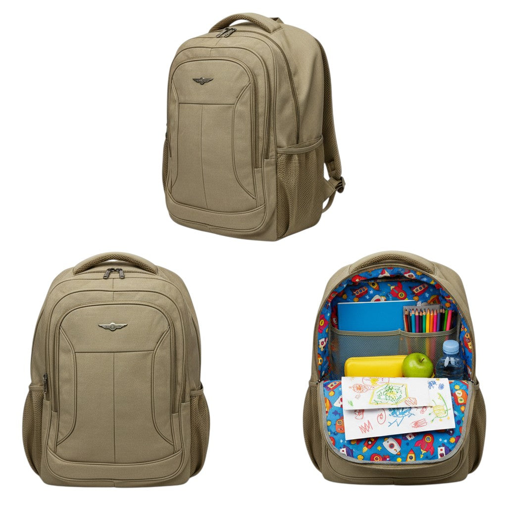 Cream Structured Curved Panel Laptop Unisex Backpack