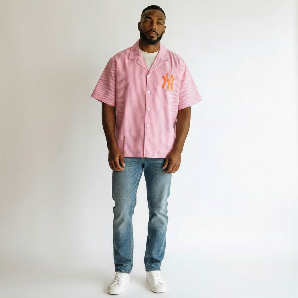 NY Bronx Cuban Collar Shirt – Pink Stripe