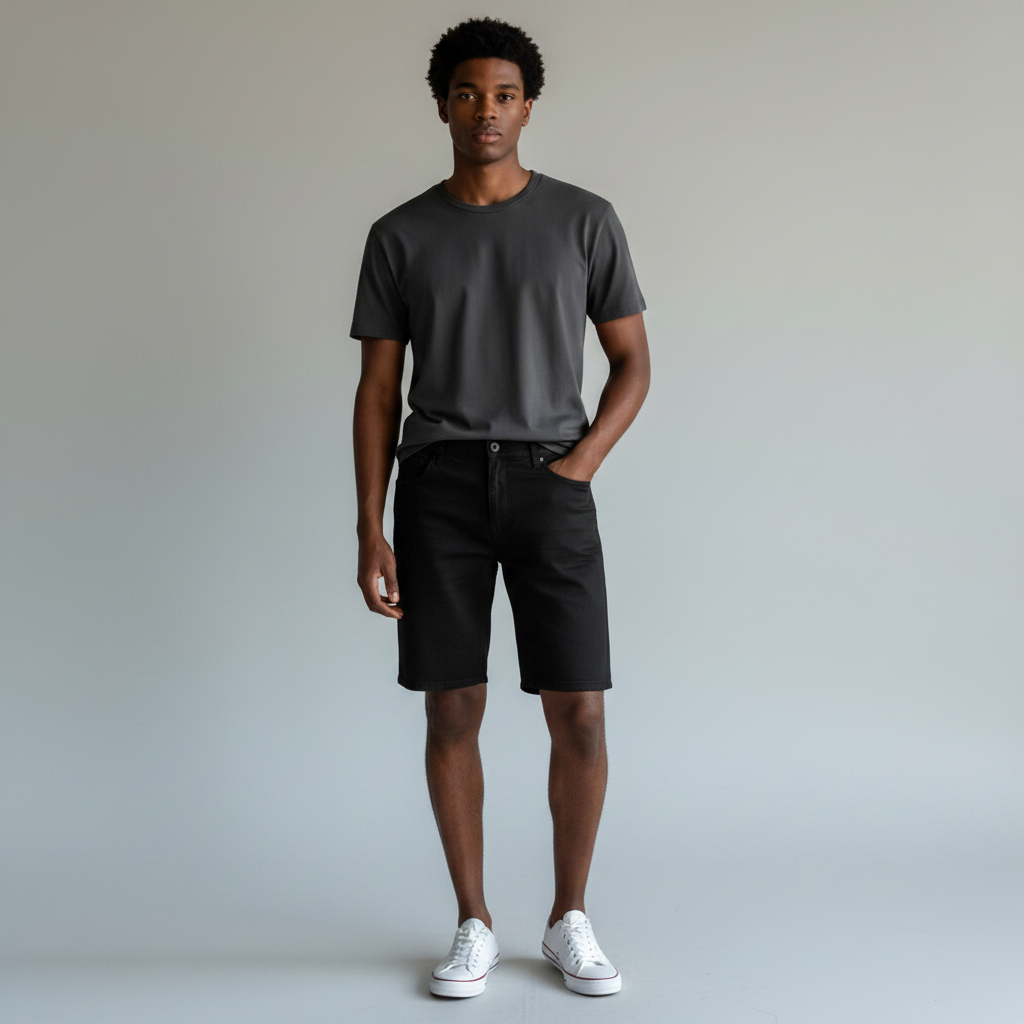 Men's Solid Black Denim Shorts – Clean Cut