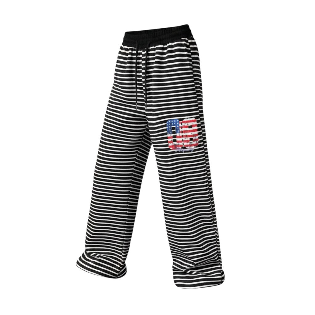Black & White Striped Wide-Leg Jogger Pants