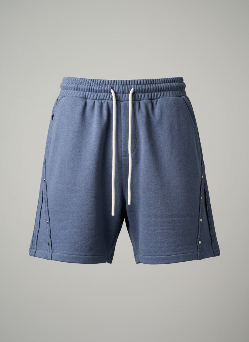 Slate Blue Snap-Seam Drawstring Cotton Shorts