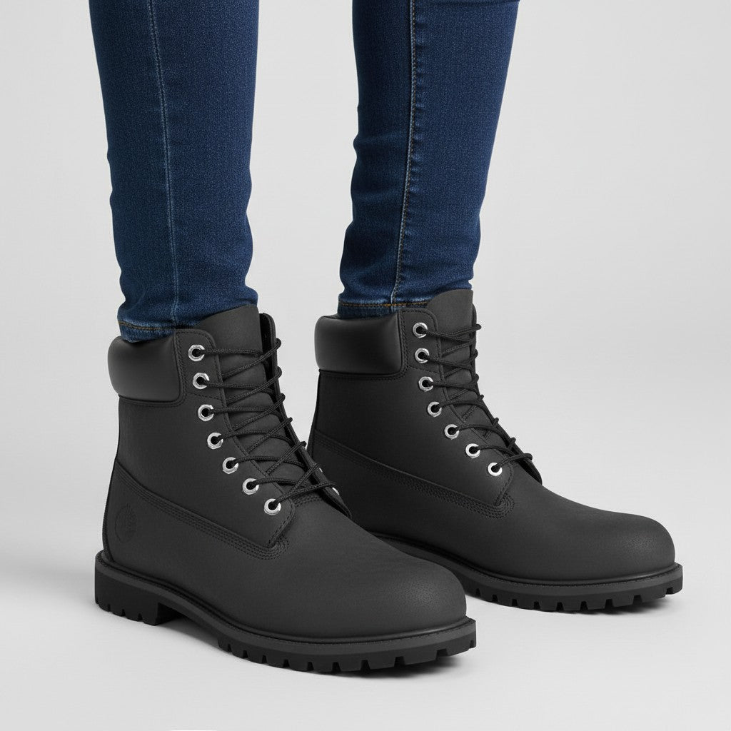 Men's All-Black Nubuck Leather Ankle Boots with Padded Collar