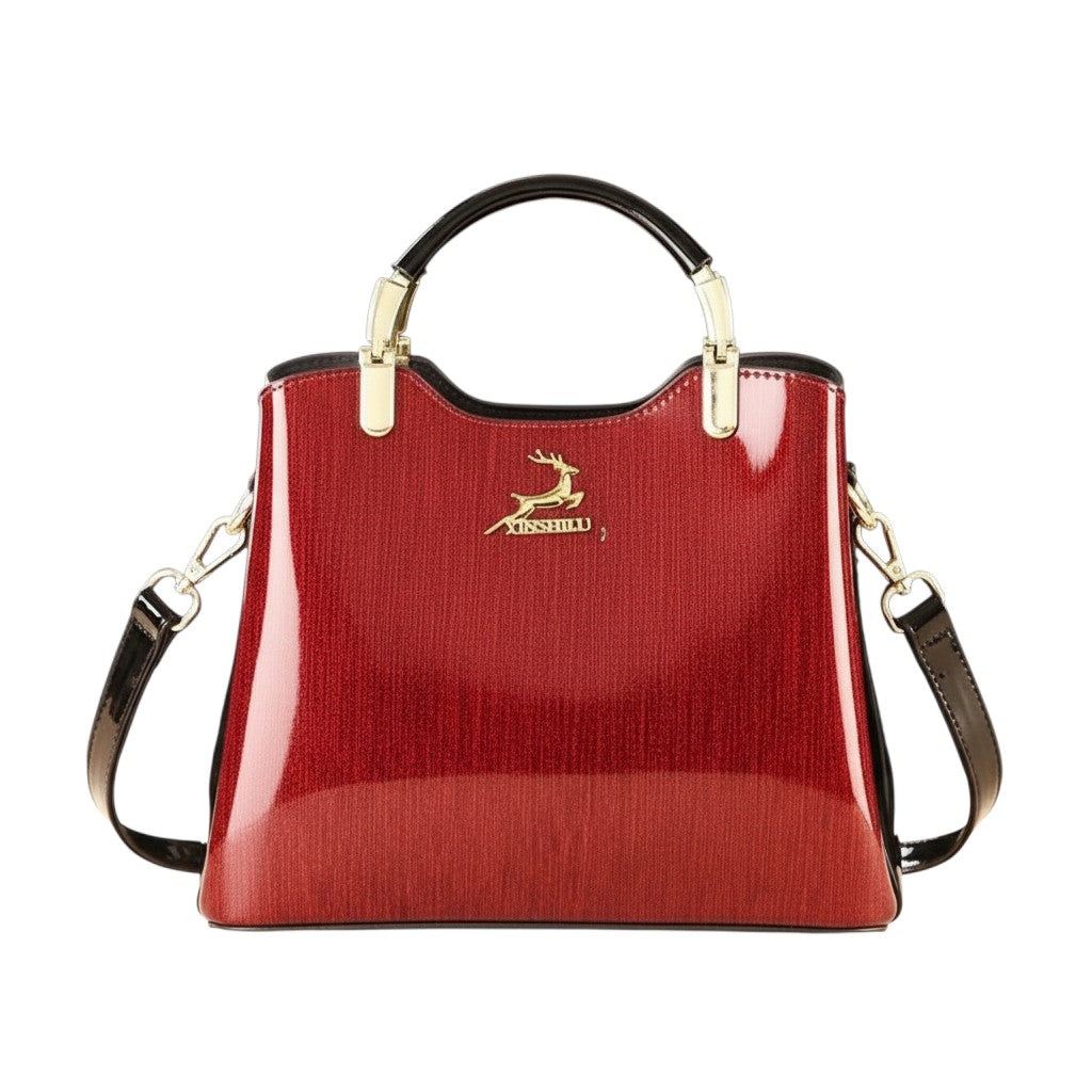 Crimson Gloss Structured Top-Handle Bag