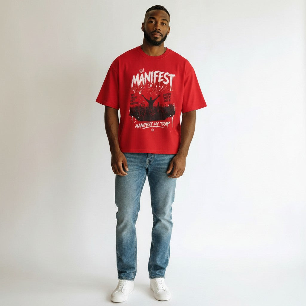 Men's Red Manifest Graphic Oversized T-Shirt