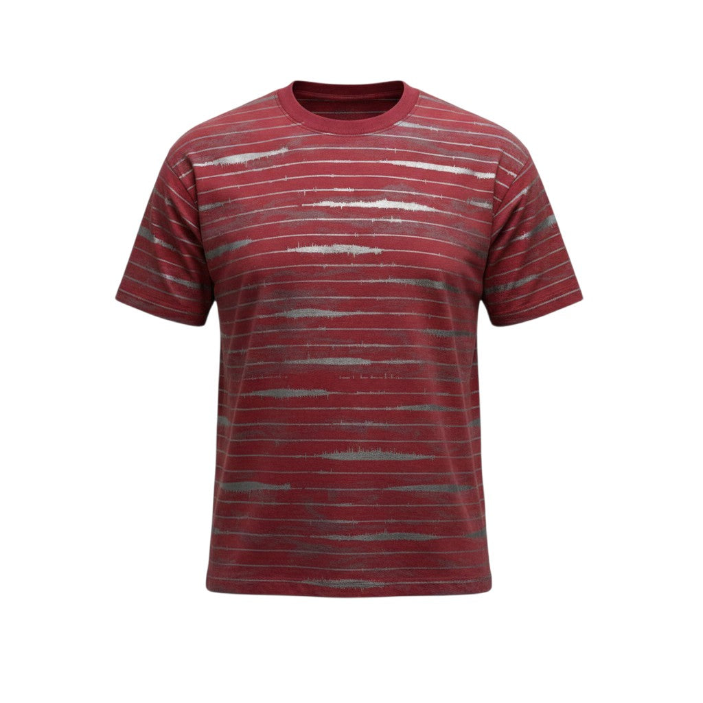Men's Burgundy Striped Oversized Round-Neck Tee