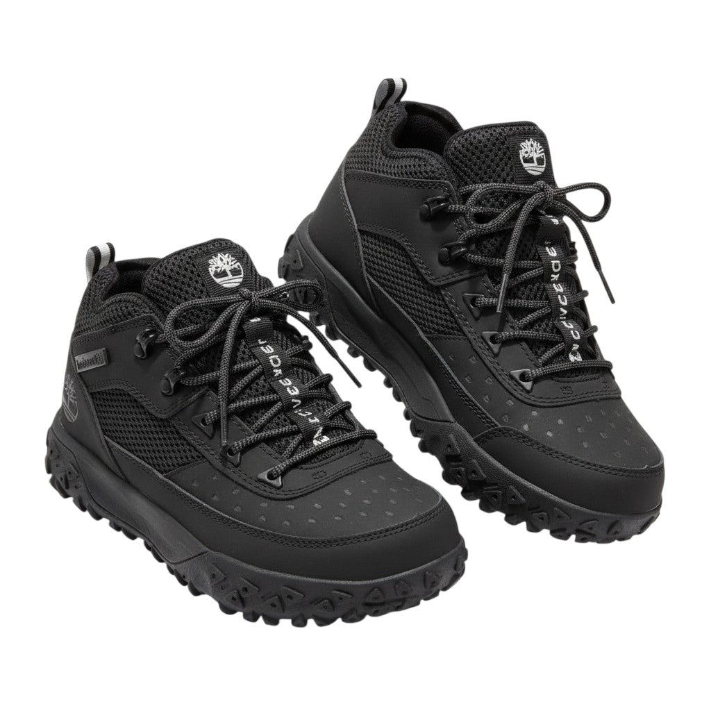 Men's All-Black Mid-Top Trail Boots with Mesh Upper and Lug Sole