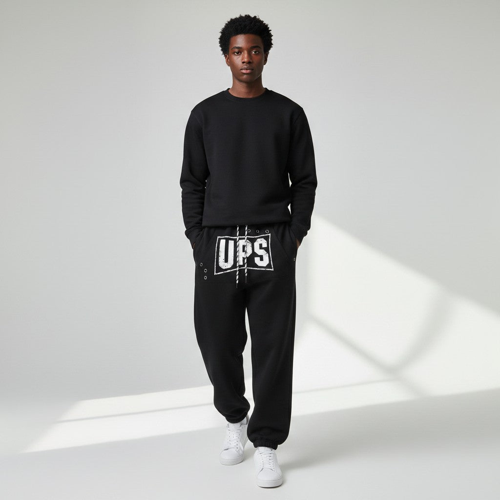 Unisex Boxed Letter Graphic Wide-Leg Jogger Pants