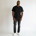 Men's All-Black Tonal Panel Stitch Oversized Round-Neck Tee