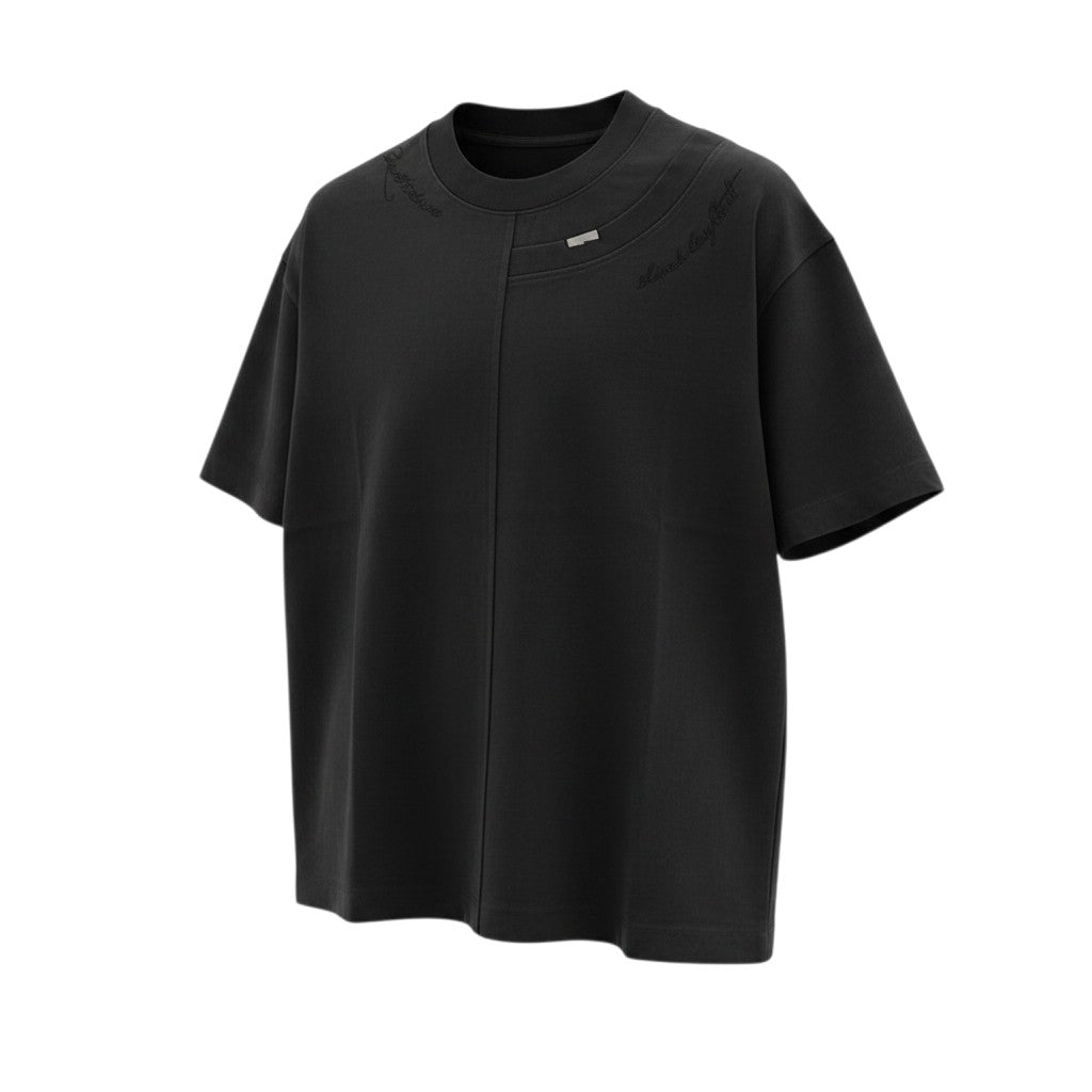 Men's All-Black Tonal Panel Stitch Oversized Round-Neck Tee