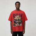 Men's Red Arch Text Street Scene Graphic Oversized Tee
