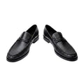 Men's Black Epi-Textured Leather Penny Loafers with Flat Sole