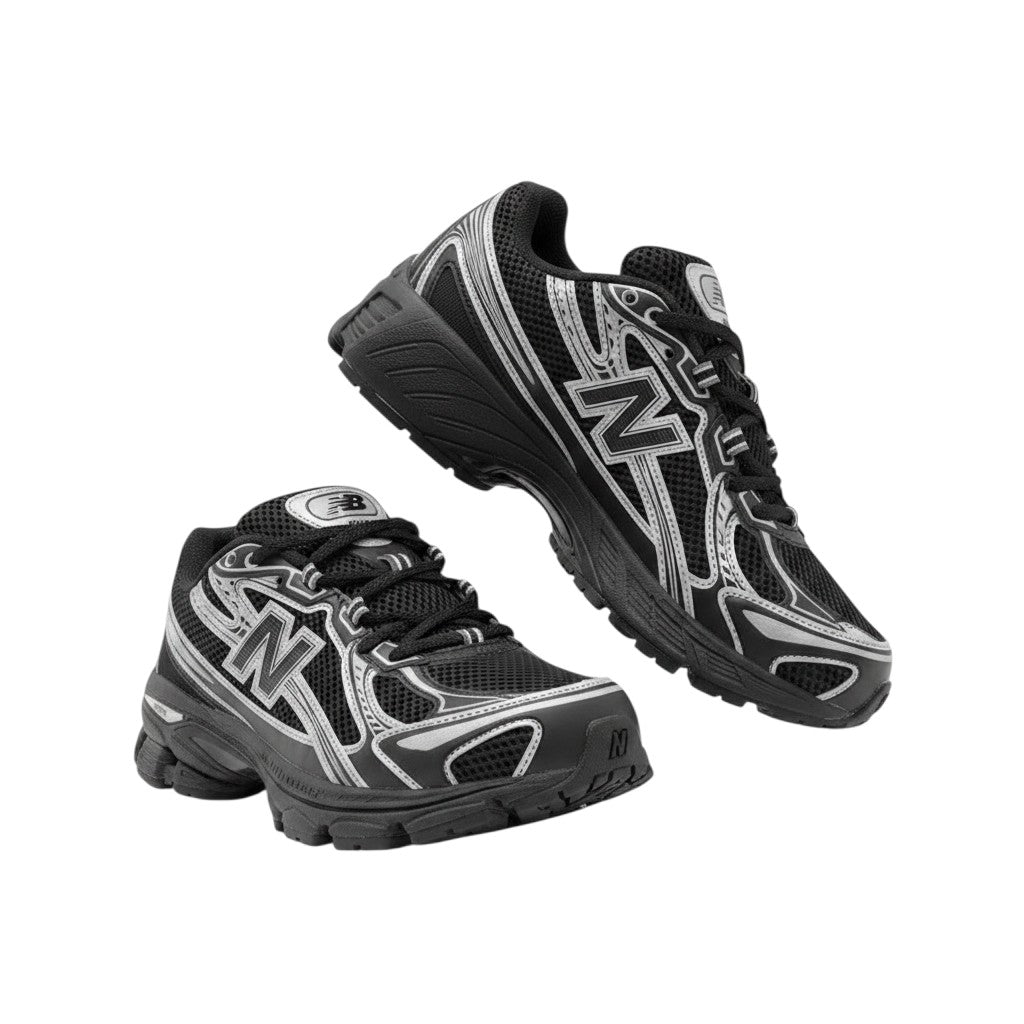 Men's Black & Silver Chunky Retro Running Sneakers