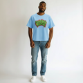 Men's Sky Blue Graffiti Print Oversized Tee