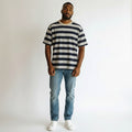 Men's Navy & Grey Distressed Stripe Oversized Round-Neck Tee